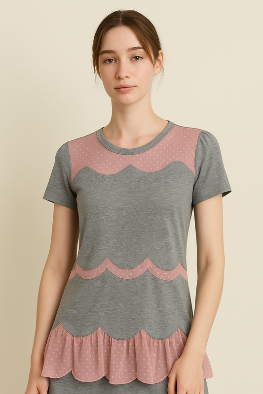 Scalloped Gray Tee with Tulle Trim - GREENIES