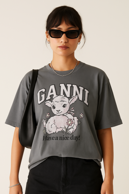 Gray Lamb Print Graphic Tee - GREENIES