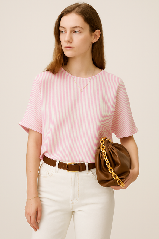 Pink Linen Striped Summer Top - GREENIES