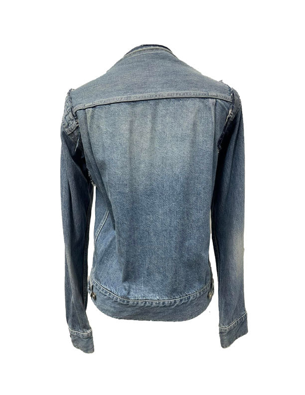 Edgy Distressed Blue Lace-up Denim Jacket - GREENIES