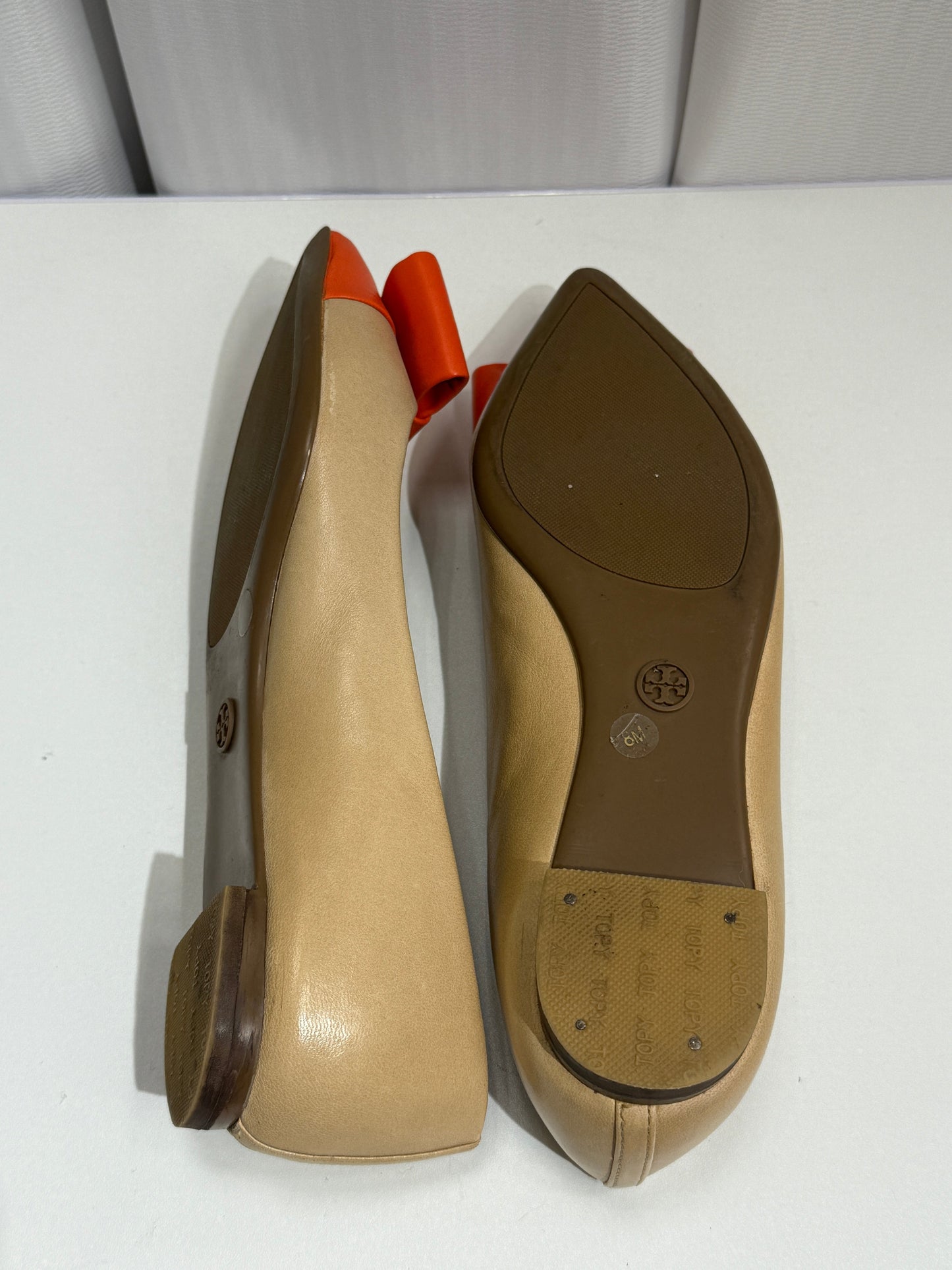 Beige Orange Bow Pointed Flats - GREENIES