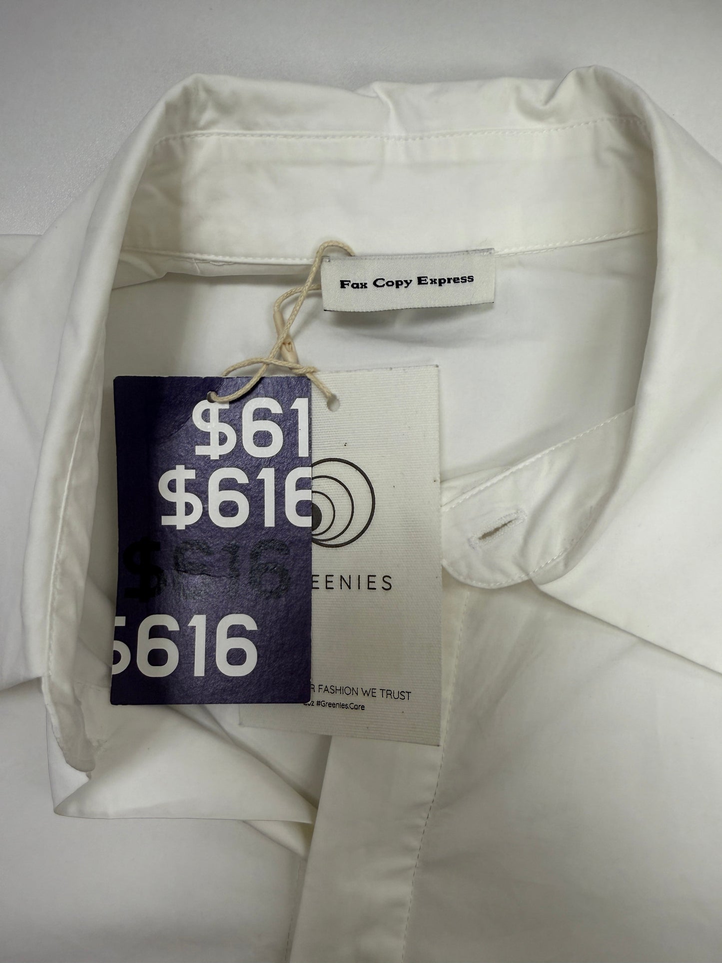 GREENIES Fax Copy Express White Longline Button-Up Shirt