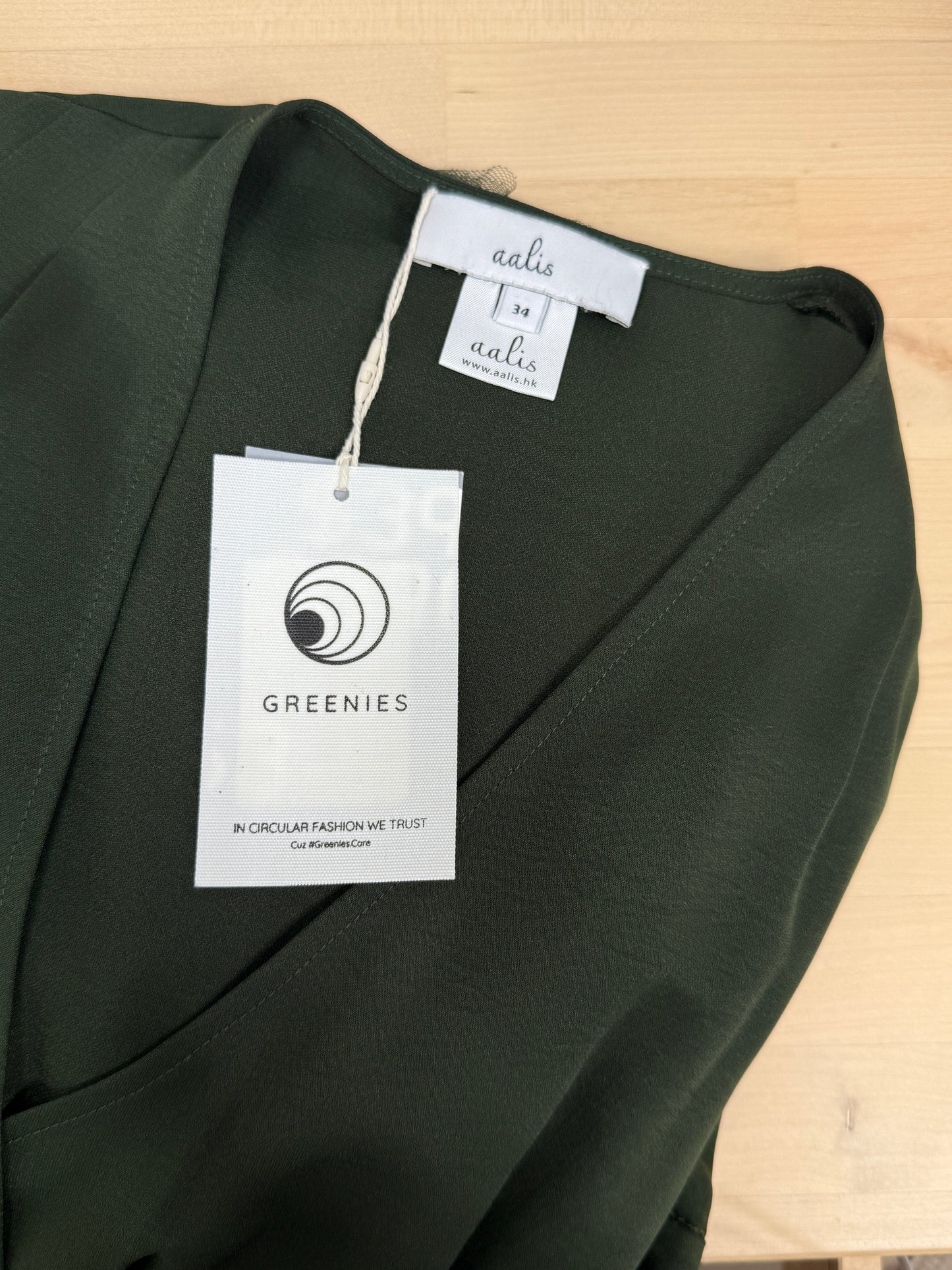 Green Midi Wrap Dress with Sheer Hem - GREENIES