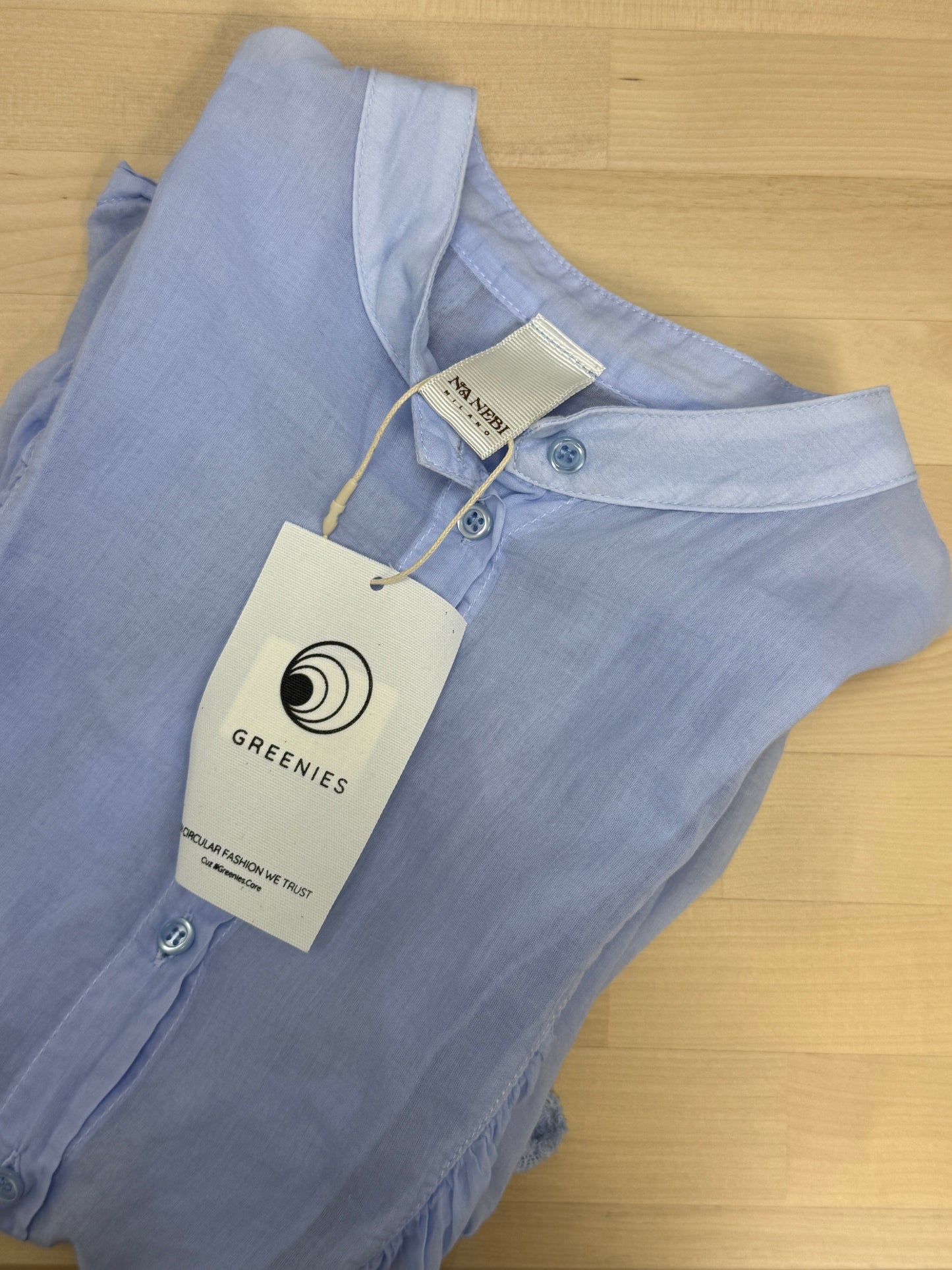 Light Blue Ruffled Cotton Blouse - GREENIES