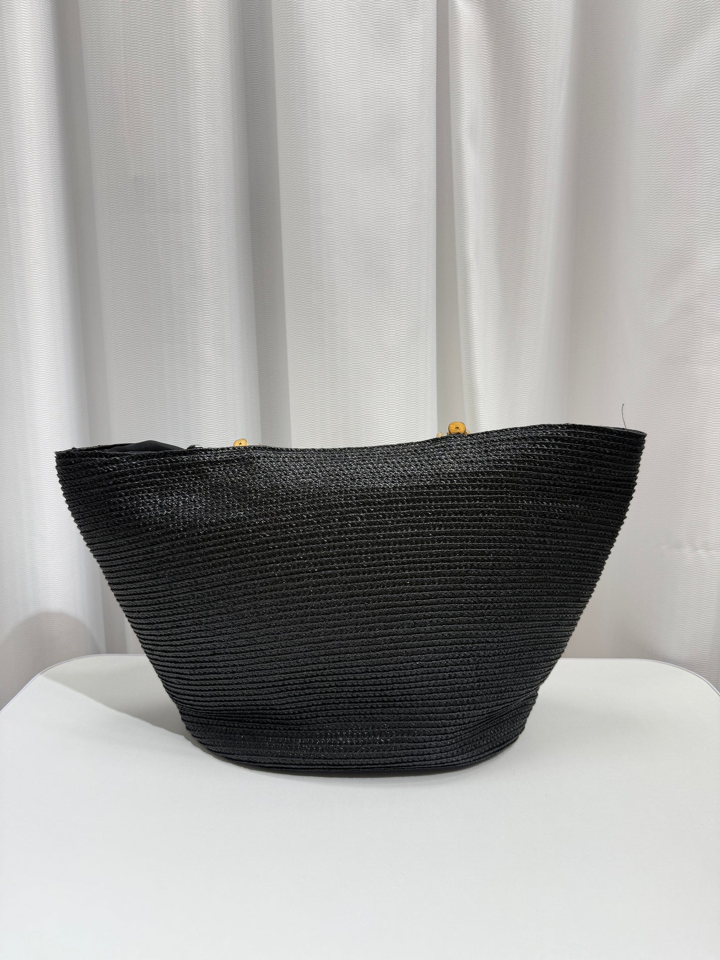 Black Woven Tote with Bamboo Handle - GREENIES