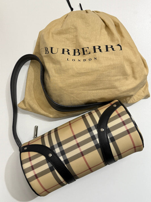 Beige Checkered Barrel Crossbody - GREENIES