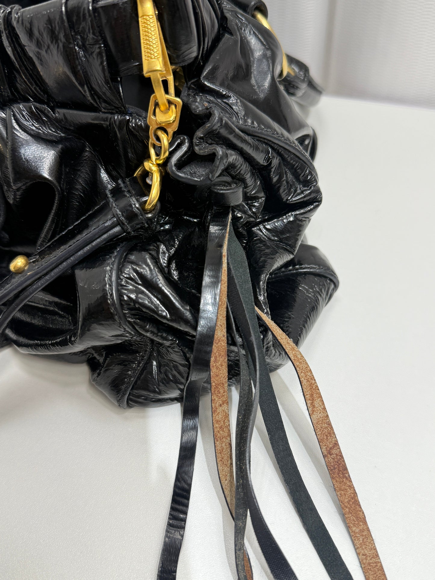 Vitello Lux Glossy Black Leather Bag - GREENIES