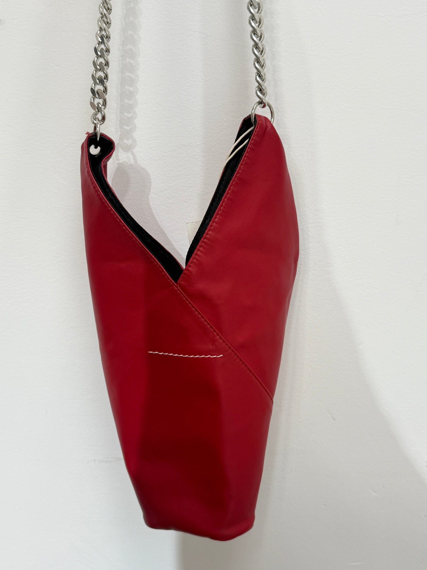 Red Leather Chain Shoulder Pouch - GREENIES