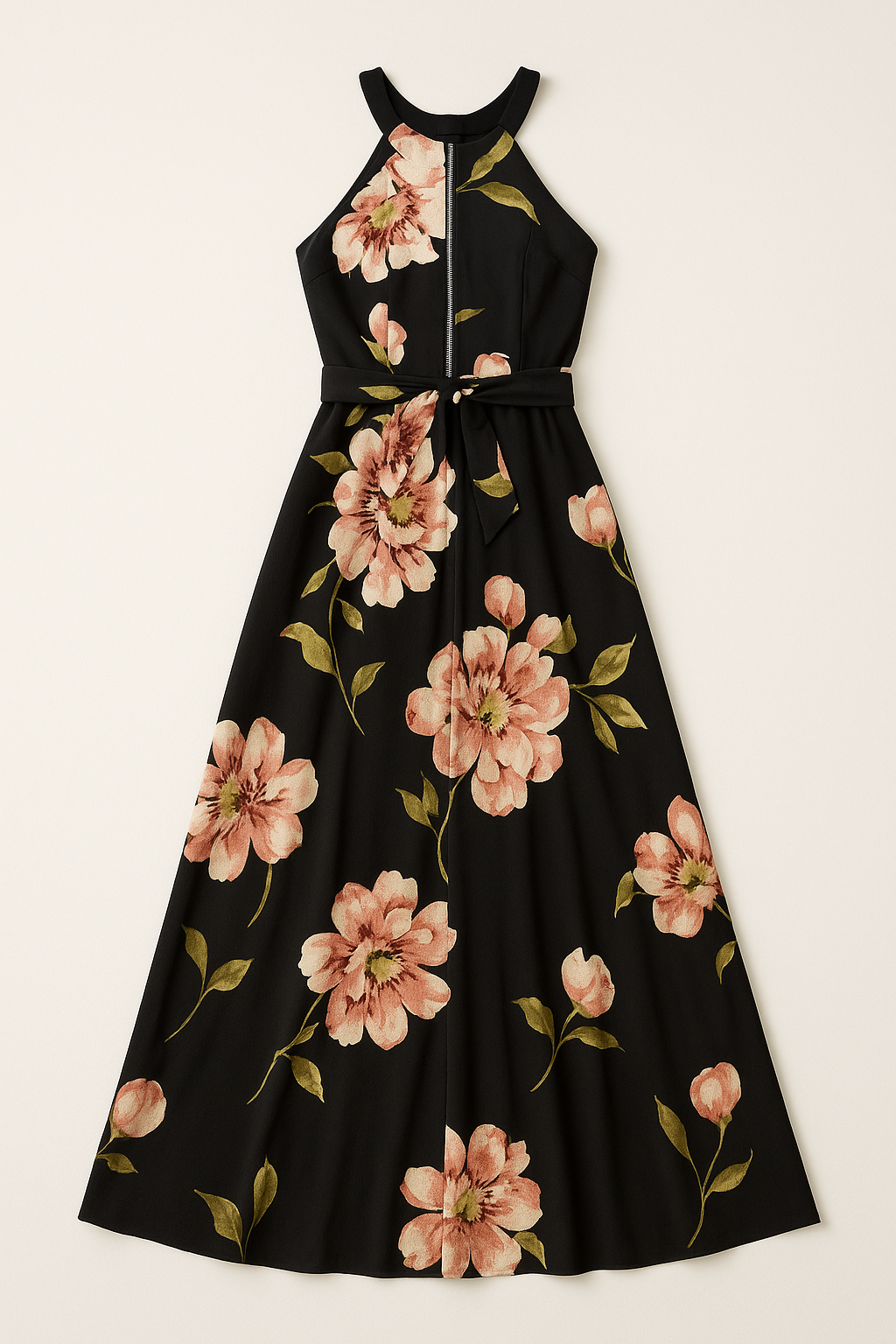 Black Floral Halter Neck One-Piece - GREENIES