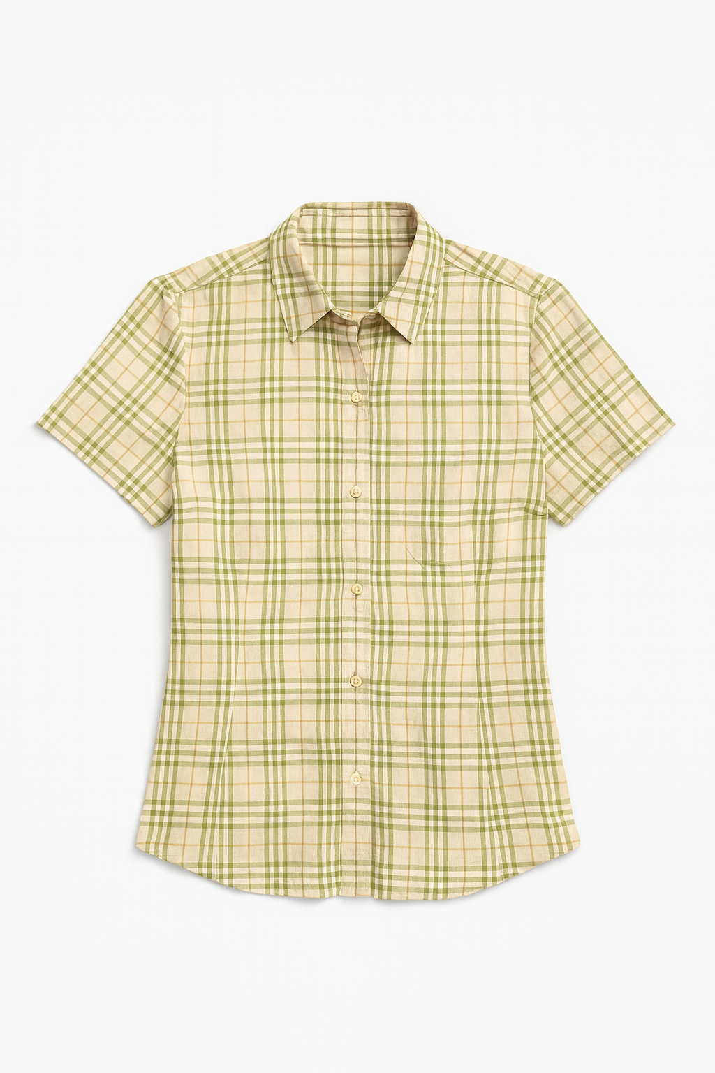 Beige Green Checkered Short Sleeve Shirt - GREENIES