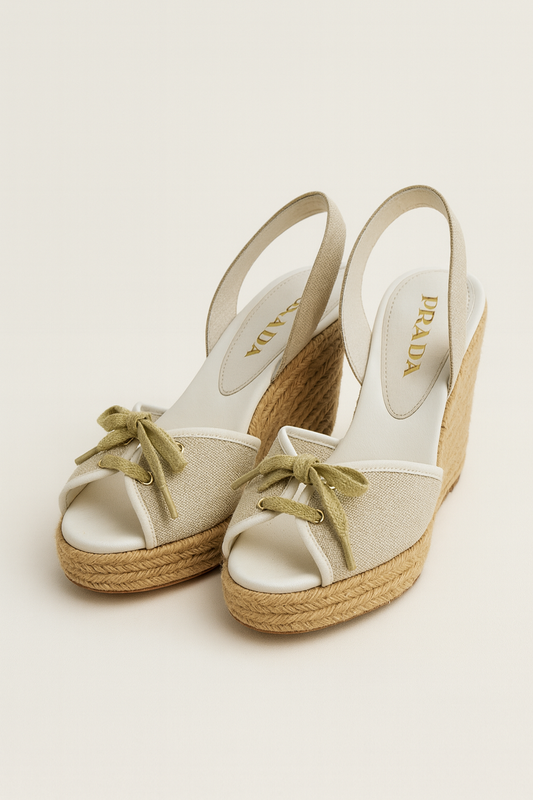 Beige Canvas Wedge Slingbacks - GREENIES