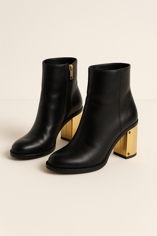 Black Ankle Boots Gold Heel - GREENIES