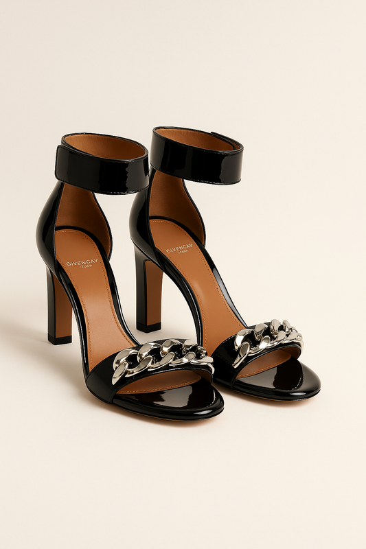 Black Patent Chain Strap Heels - GREENIES