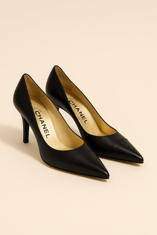 Black Pointed Leather Kitten Heels - GREENIES