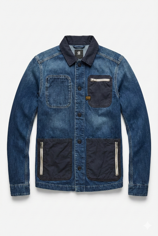 Blue Denim Jacket with Contrast Pockets