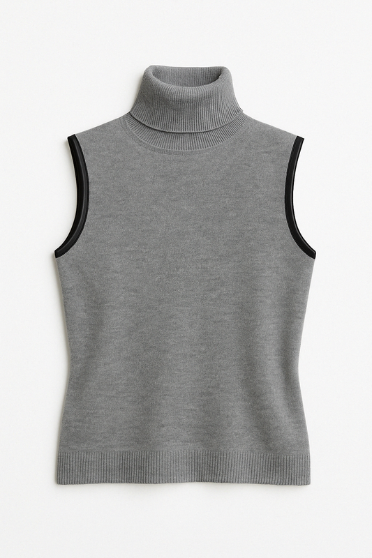 Grey Sleeveless Merino Turtleneck Sweater - GREENIES