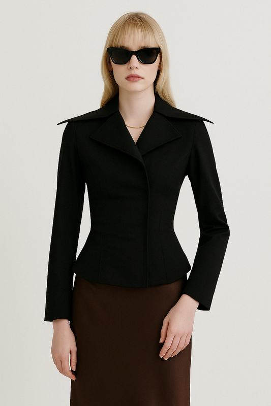 Black Sculpted Wool‑Blend Peplum Jacket - GREENIES