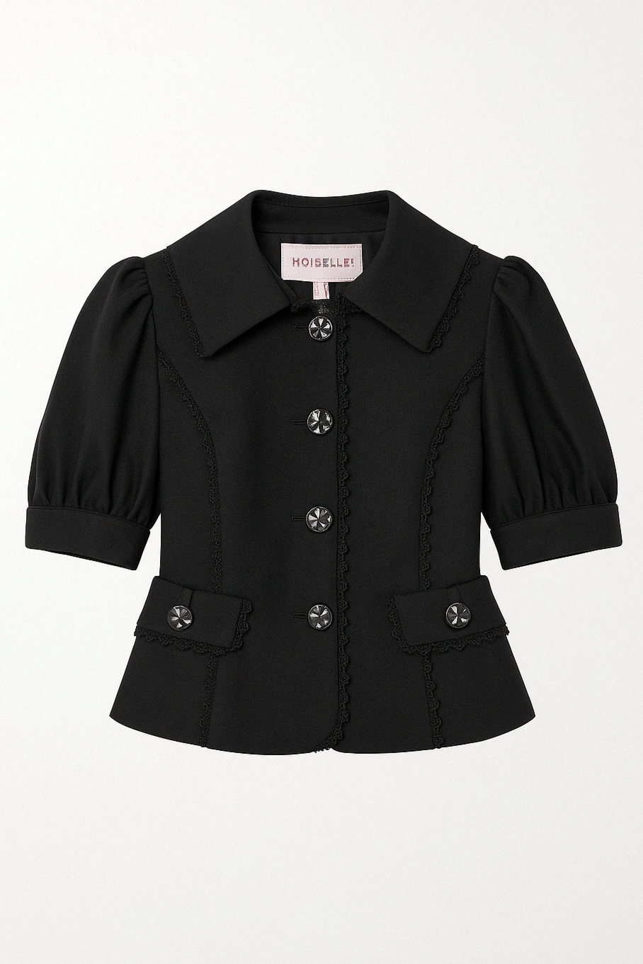 Black Short-Sleeve Tailored Jacket with Decorative Buttons - GREENIES