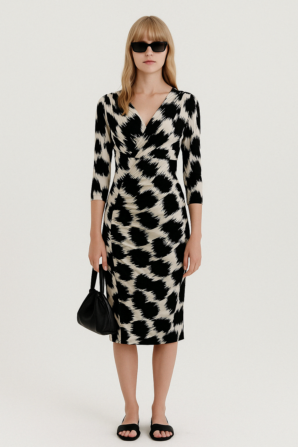 Black and White Silk Wrap Dress - GREENIES