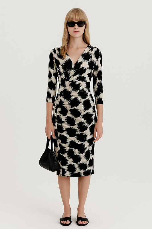 Black and White Silk Wrap Dress - GREENIES