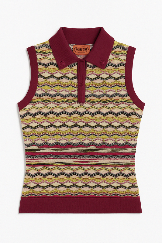 Multicolor Wool Sleeveless Polo Top - GREENIES