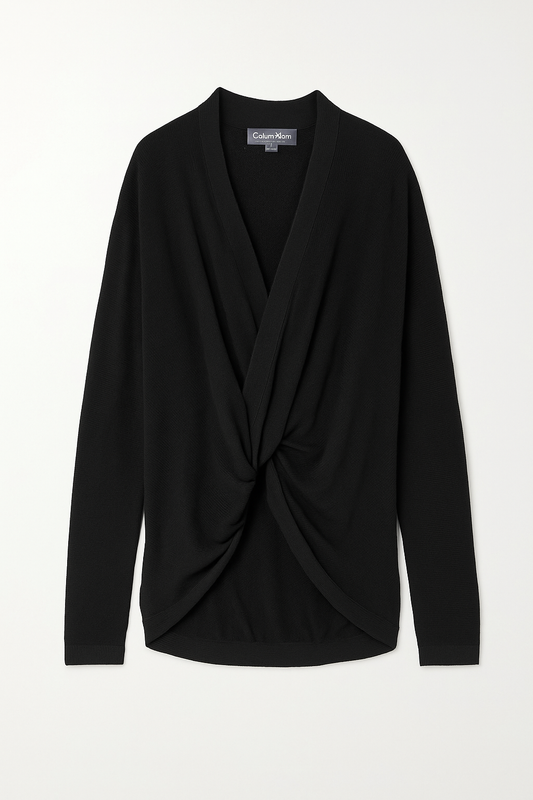 Black Draped Wool Wrap Top - GREENIES