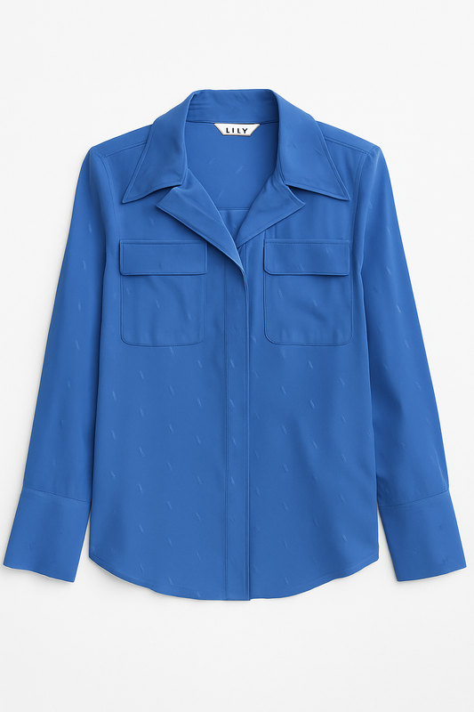 Lightning Print Satin Shirt in Bright Blue - GREENIES