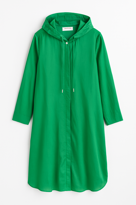 Hooded Silk Dress in Green - GREENIES