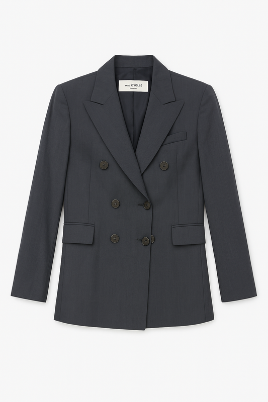 Stylish Gray Double-Breasted Jacket with Functional Flap Pockets - GREENIES