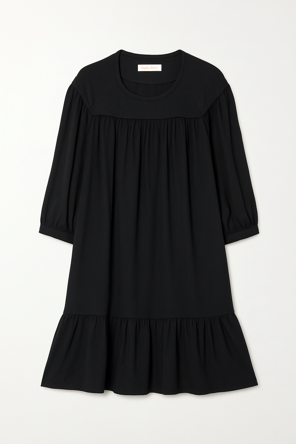 Ruffled Black Puff Sleeve Dress - GREENIES