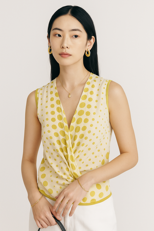 Yellow Polka Dot Cotton Wrap Top - GREENIES