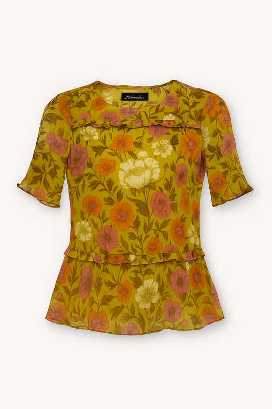 Ruffled Sheer Floral Blouse - GREENIES