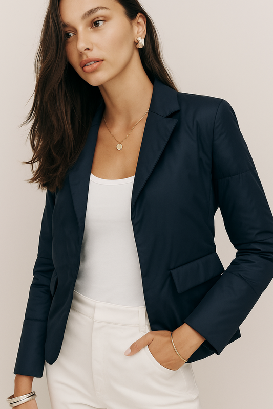 Sleek Gray Double-Breasted Jacket with Flap Pockets - GREENIES
