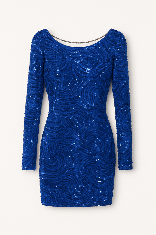 Cobalt Sequin Draped Back Dress - GREENIES