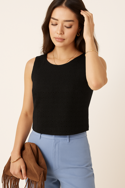 Black Textured Crop Top - GREENIES