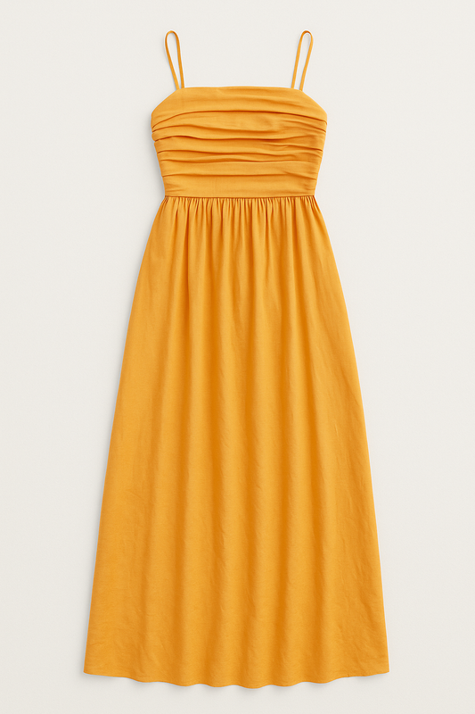 Orange Pleated Spaghetti Strap One-Piece - GREENIES