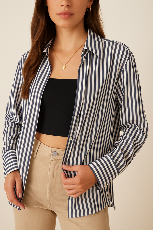 Navy White Striped Relaxed Shirt - GREENIES