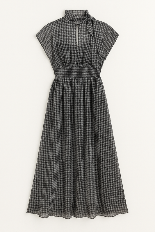 Black Houndstooth Halter Maxi Dress - GREENIES