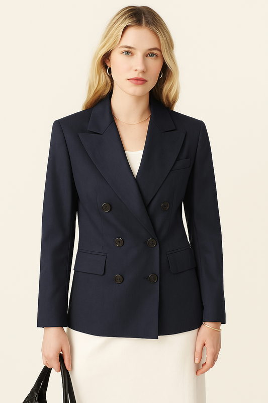 Stylish Gray Double-Breasted Jacket with Functional Flap Pockets - GREENIES