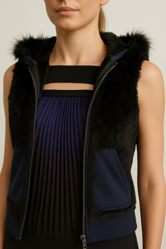 Black & Navy Faux‑Fur Zip Vest - GREENIES