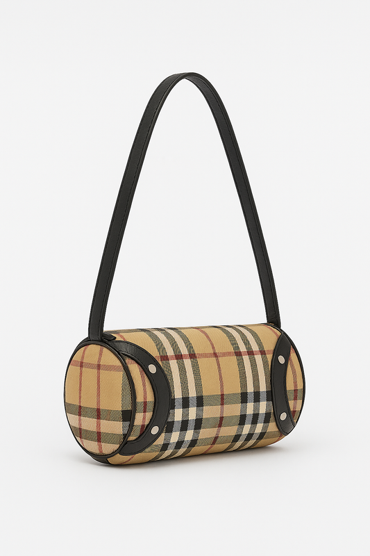 Beige Checkered Barrel Crossbody - GREENIES
