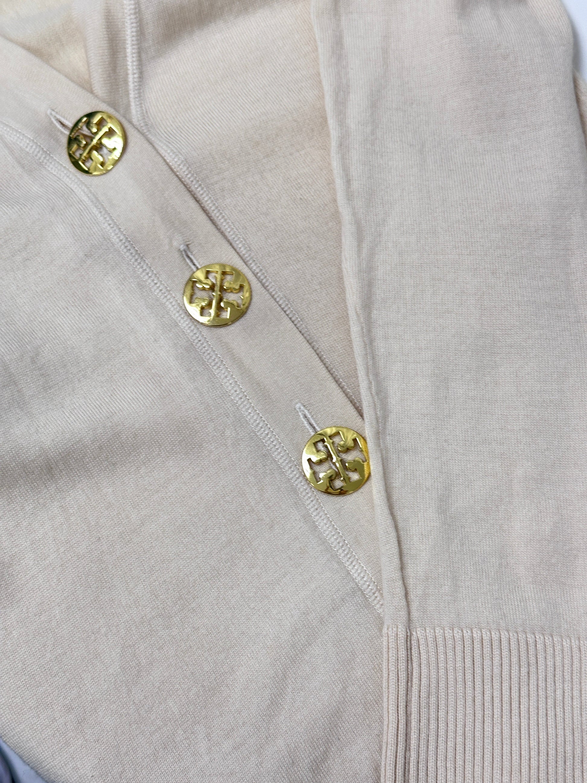 Gold Logo Buttoned Cardigan in Light Beige - GREENIES