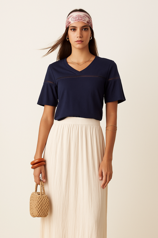 Navy Ruffle Trim Peplum Blouse - GREENIES