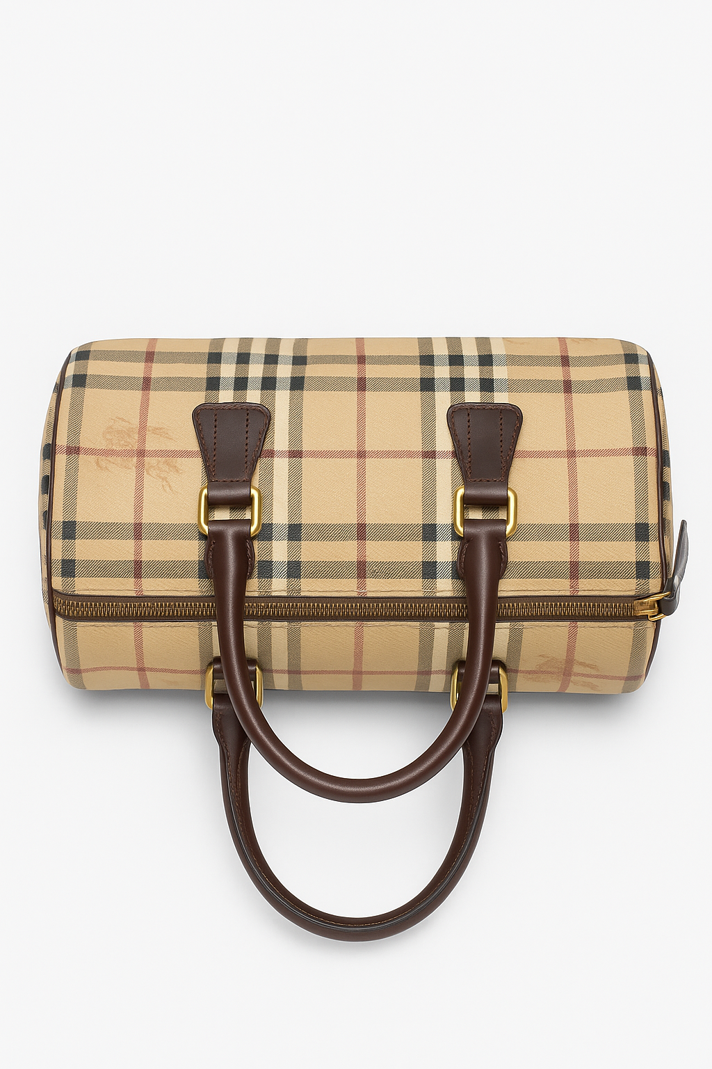 Beige Haymarket Checkered Canvas Boston Bag - GREENIES