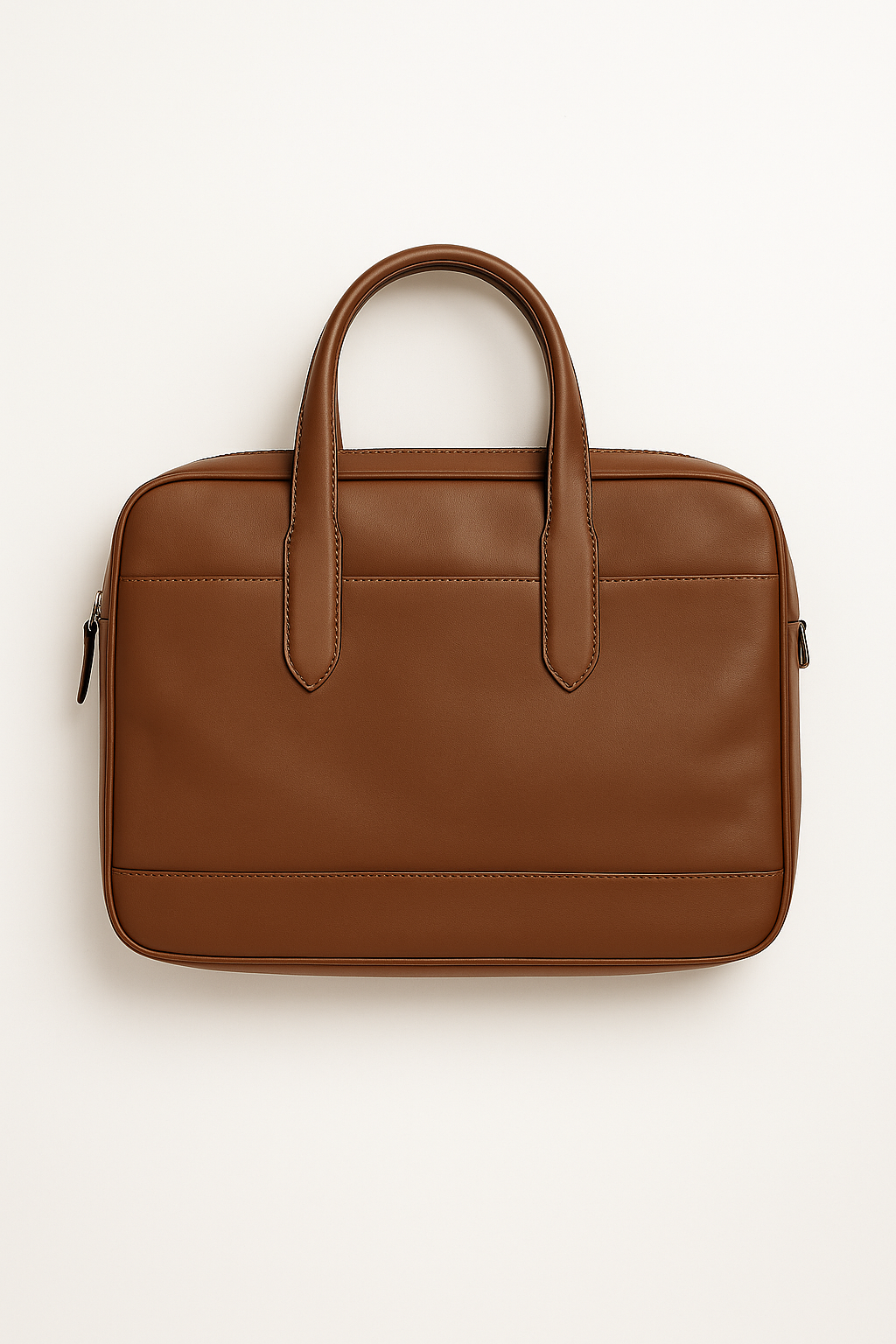 Sleek Brown Leather Zip Tote - GREENIES