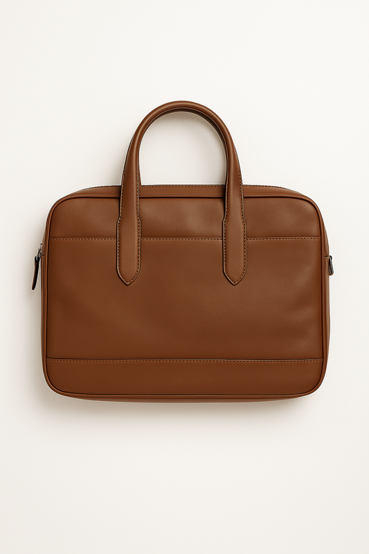 Sleek Brown Leather Zip Tote - GREENIES