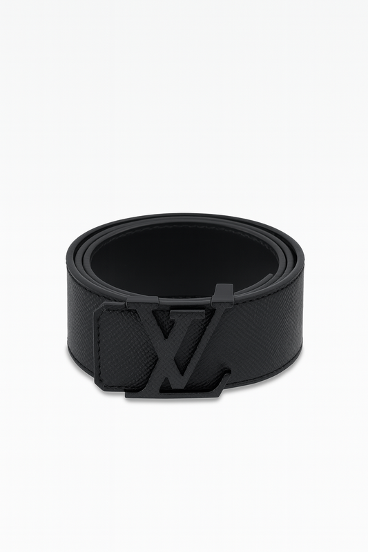 Textured Black Monogram Buckle Belt - GREENIES
