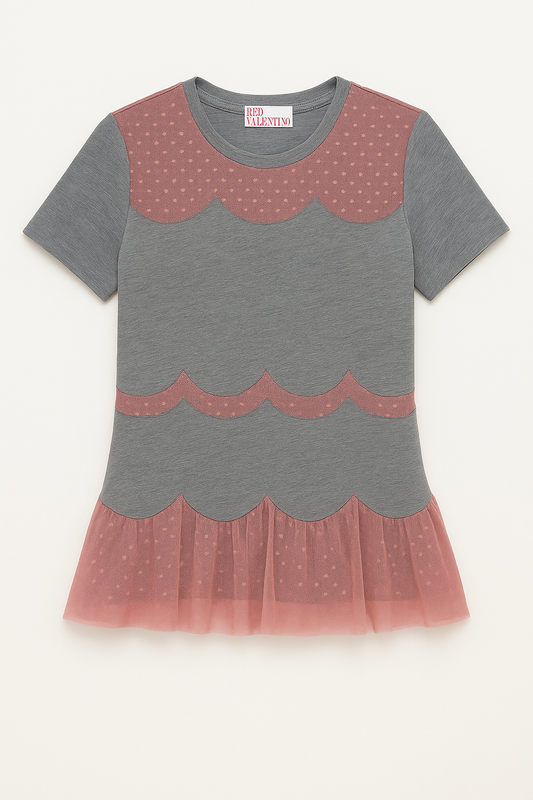 Scalloped Gray Tee with Tulle Trim - GREENIES