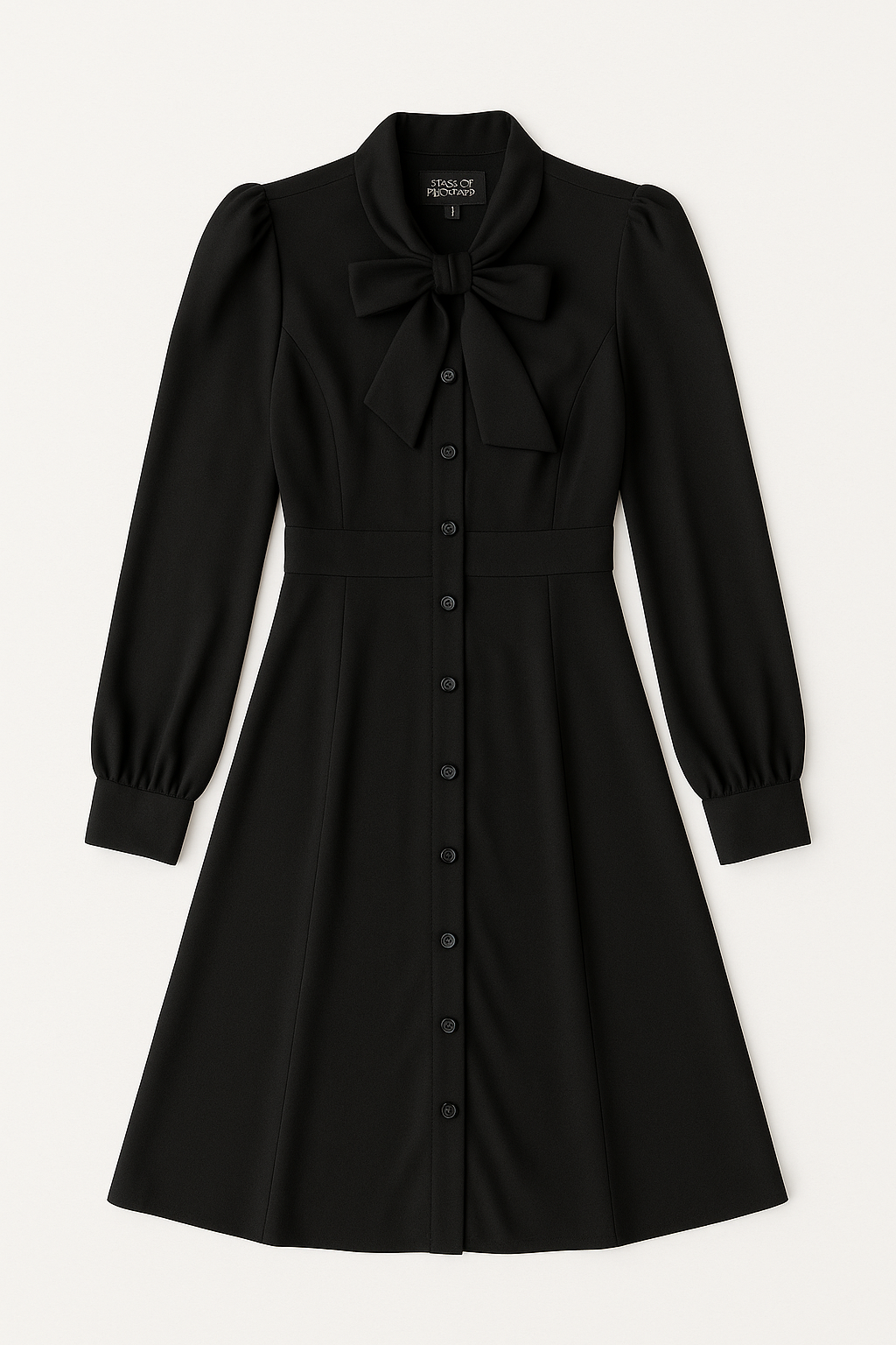 Black Long Sleeve Tie-Neck Dress - GREENIES