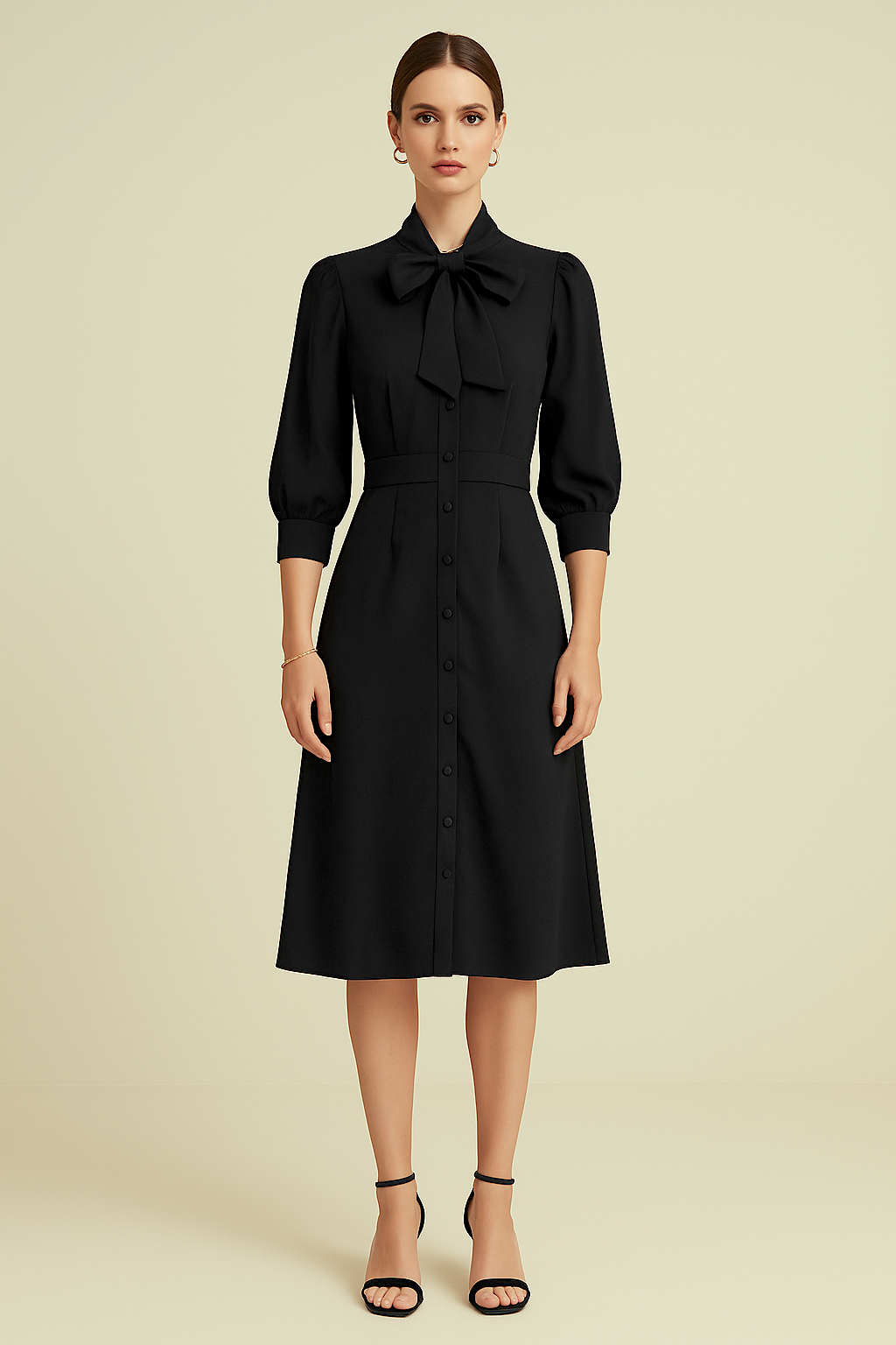 Black Long Sleeve Tie-Neck Dress - GREENIES